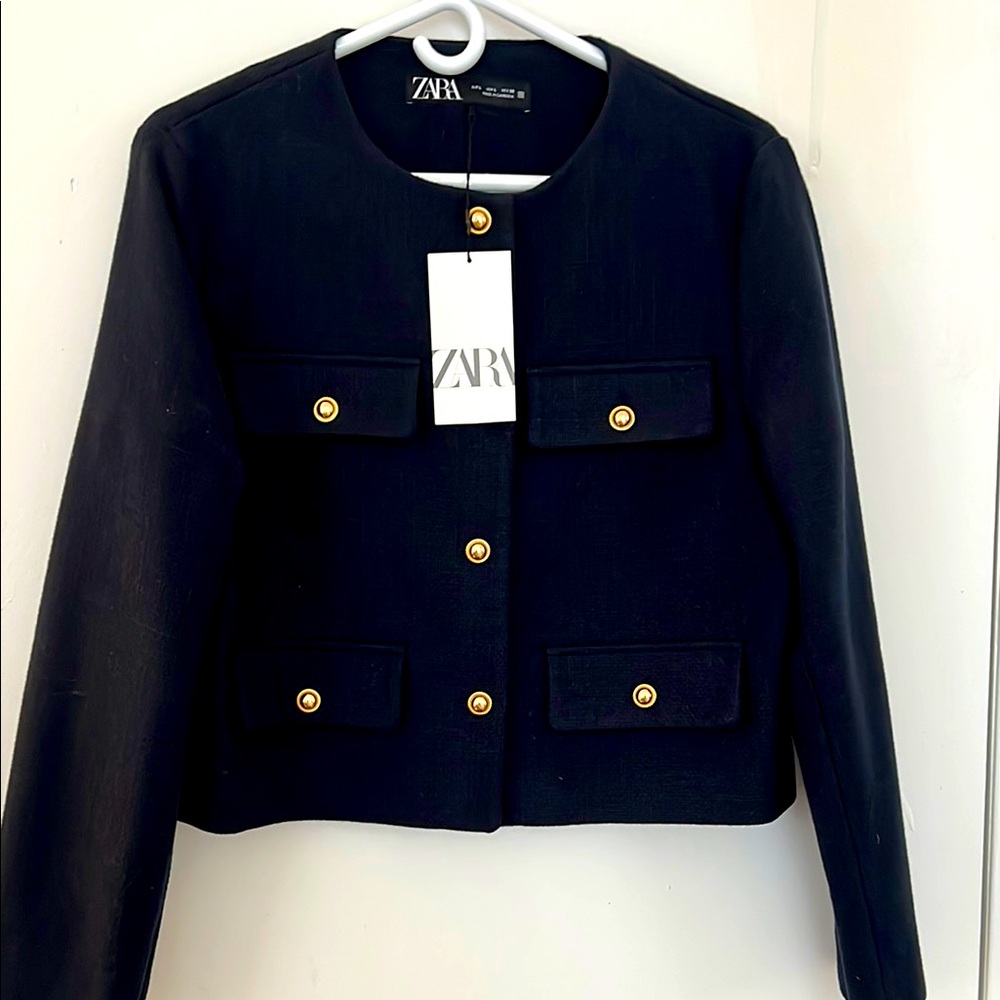 Zara navy jacket with gold button detail